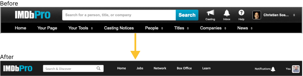 Navigation bar before and after